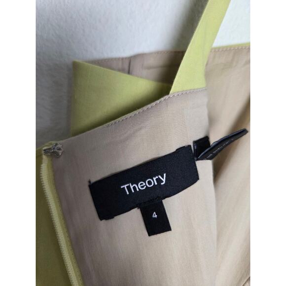 Theory Dress Womens 4 Small Good Linen Drape Back Mini Lime Yellow Sleeveless - Picture 9 of 10